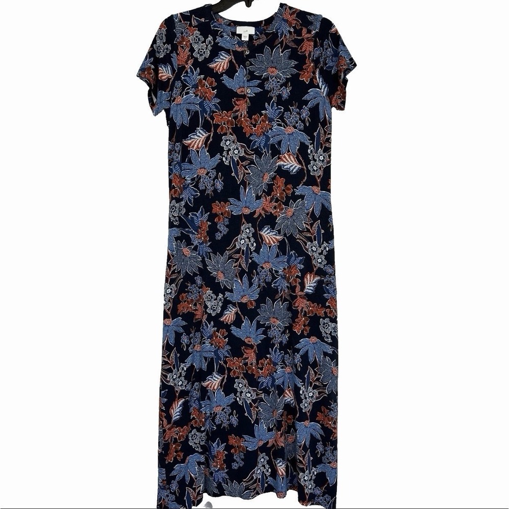 J Jill Maxi Dress Women's‎ Sz Small Blue Red Floral Pockets Soft Jersey Knit S